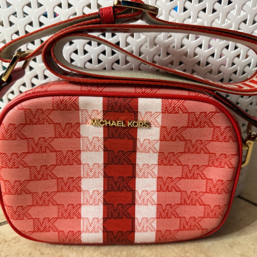 Michael Kors Red and Pink Checkered Crossbody Bag